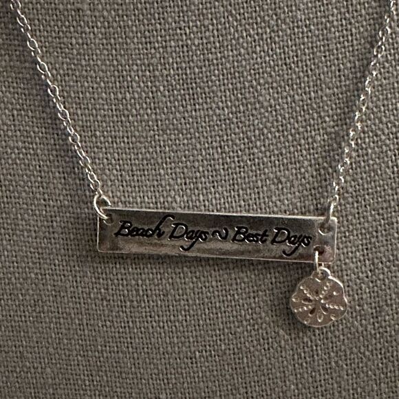 Silver necklace with beach days best days silver bar and sand dollar charm - Picture 2 of 6